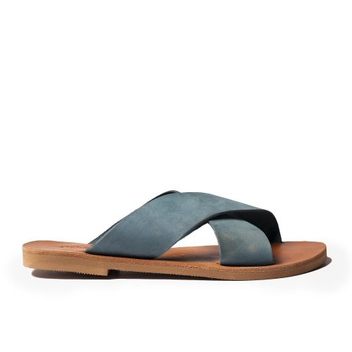 γυναικείο flat δερμάτινο σανδάλι ''hestia'' γαλάζιο nubuck