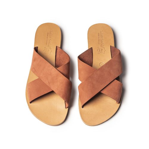 Women's flat leather sandals "Hestia" brick 