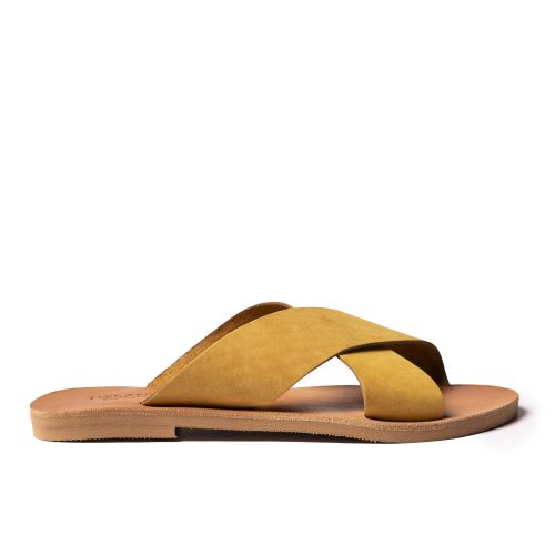 Women's flat leather sandals "Hestia" mustard nubuck
