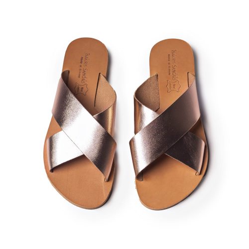 Women's flat leather sandals "Hestia" rose gold
