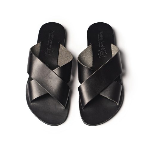 γυναικείο flat δερμάτινο σανδάλι ''hestia'' total black