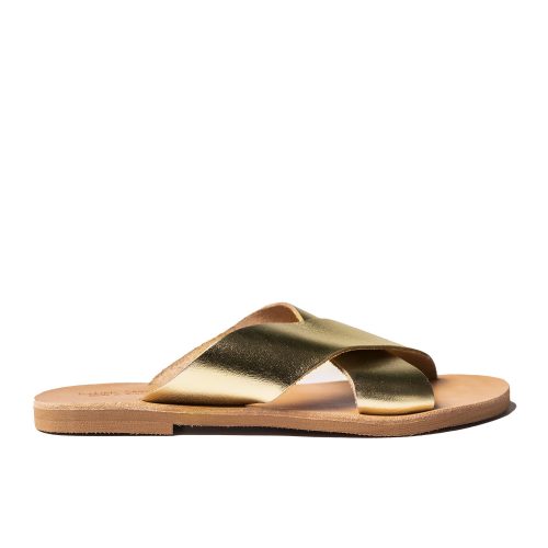 Women's flat leather sandals "Hestia" gold