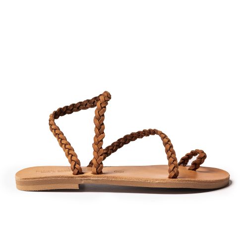 γυναικείο χειροποίητο δερμάτινο σανδάλι ''naomi braid'' κεραμιδί nubuck