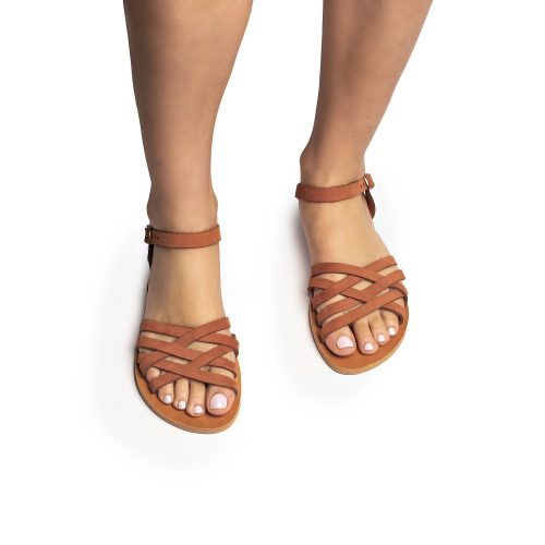 Women's leather sandals "Syndesmos" brick nubuck