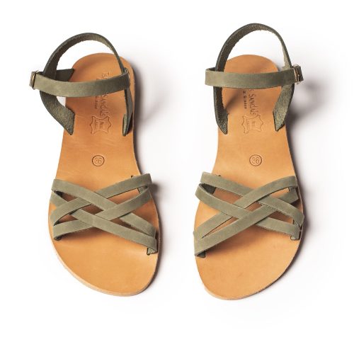 Women's leather sandals "Laurel" green nubuck