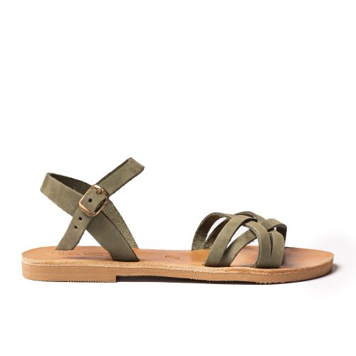 Women's leather sandals "Laurel" green nubuck