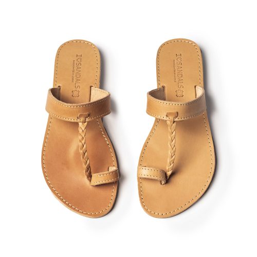 Women's flat leather sandals "Pelo" natural