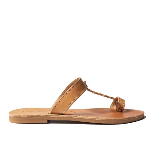 Women's flat leather sandals "Pelo" natural