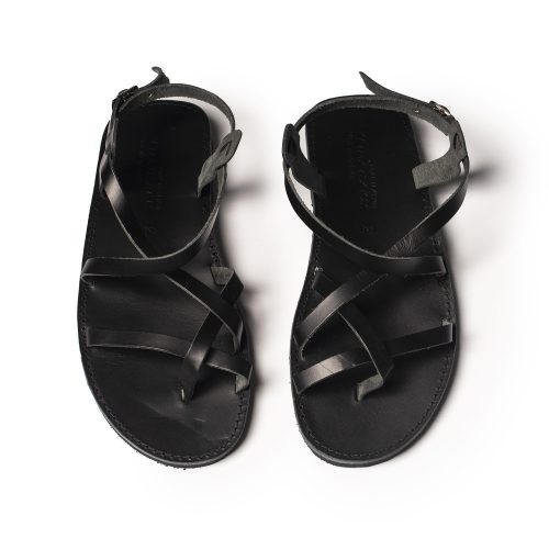 Men's leather sandals "Leonidas" total black