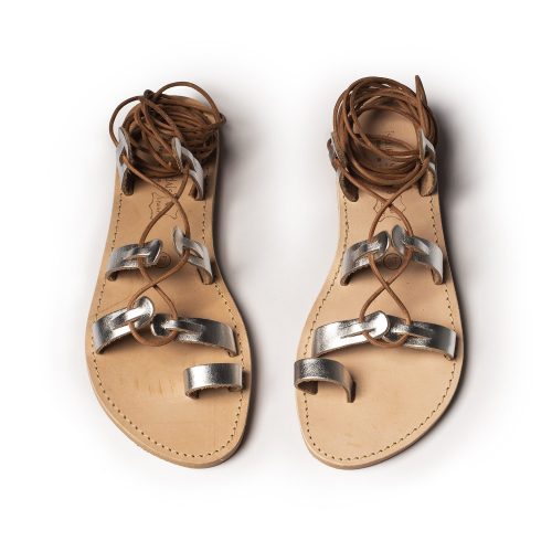 γυναικείο δερμάτινο σανδάλι lace up ''aphrodisiac'' ασημί