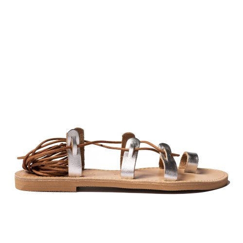 γυναικείο δερμάτινο σανδάλι lace up ''aphrodisiac'' ασημί