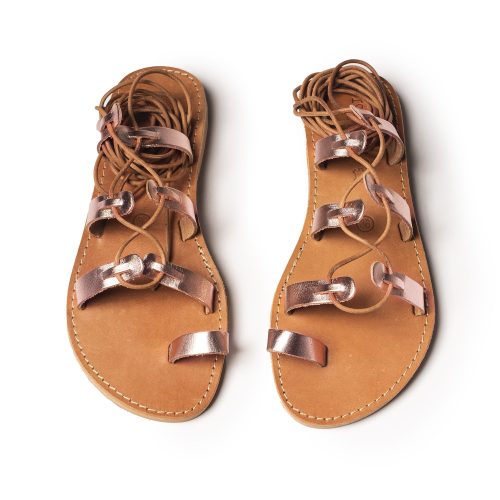 γυναικείο δερμάτινο σανδάλι lace up ''aphrodisiac'' bronze