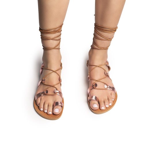 γυναικείο δερμάτινο σανδάλι lace up ''aphrodisiac'' bronze