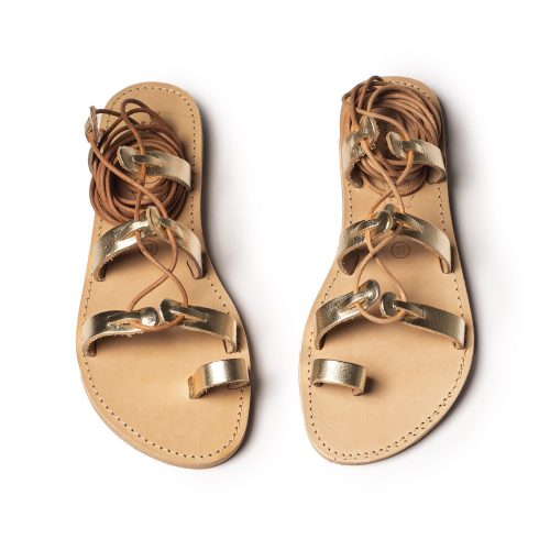γυναικείο δερμάτινο σανδάλι lace up ''aphrodisiac'' χρυσό