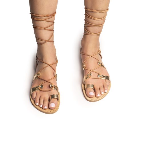 γυναικείο δερμάτινο σανδάλι lace up ''aphrodisiac'' χρυσό