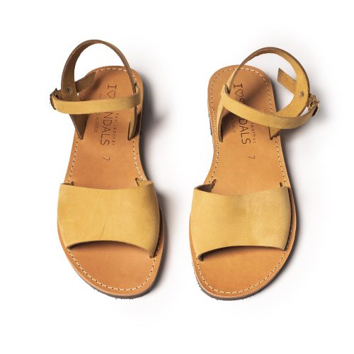 Γυναικεία δερμάτινα σανδάλια ''Spetses'' mustard nubuck