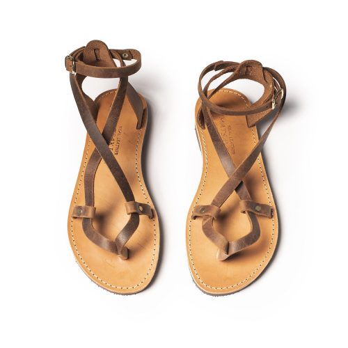 Women's leather sandals "Agapi" brown vintage