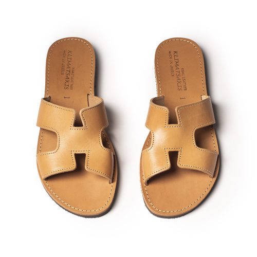 Women's leather sandals "Ionian sea" natural seamed