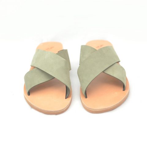 Women's flat leather sandals "hestia" mint nubuck