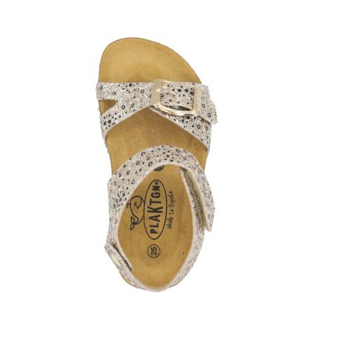 plakton παιδικό δερμάτινο ανατομικό πέδιλο glitter brush oro 2 