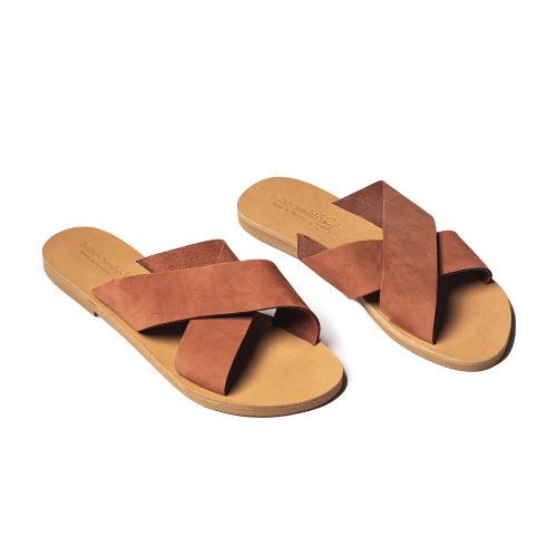 Corfu Sandals γυναικείο flat δερμάτινο σανδάλι ''hestia'' κεραμιδί2