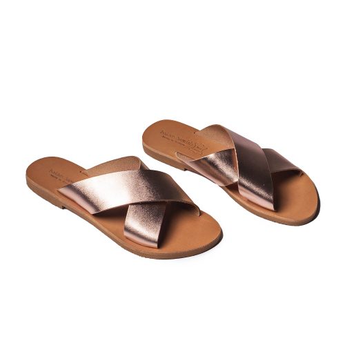 Corfu Sandals Women's flat leather sandals "Hestia" rose gold