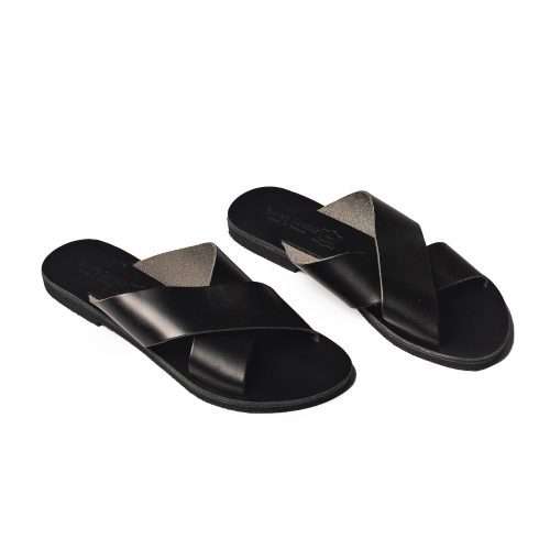Corfu Sandals Women's flat leather sandals "Hestia" total black