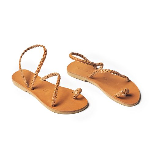 Corfu Sandals γυναικείο δερμάτινο σανδάλι ''naomi braid'' φυσικό
