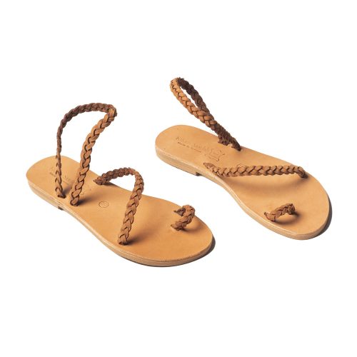 Corfu Sandals Women's handmade leather sandals "Naomi Braid" brick Nubuck