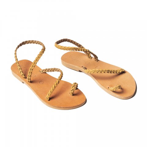 Corfu Sandals Women's leather sandals "Naomi Braid" mustard nubuck