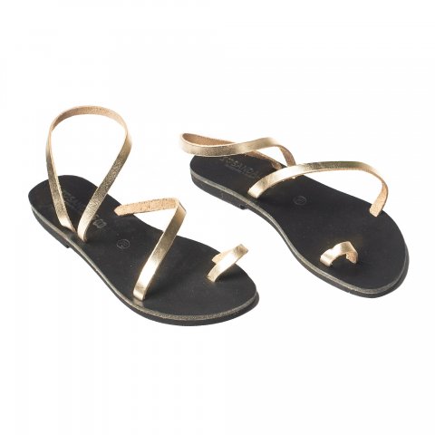 Corfu Sandals γυναικείο δερμάτινο σανδάλι ''naomi'' χρυσό με μαύρο πάτο