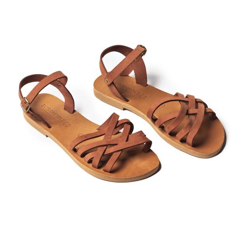 Corfu Sandals γυναικείο δερμάτινο σανδάλι ''syndesmos'' κεραμιδί nubuck