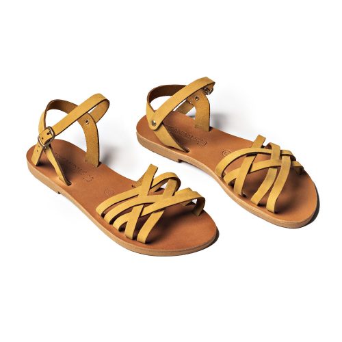 Corfu Sandals γυναικείο δερμάτινο σανδάλι ''syndesmos'' μουσταρδί nubuck