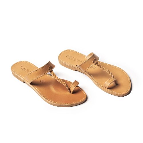 Corfu Sandals Women's flat leather sandals "Pelo" natural