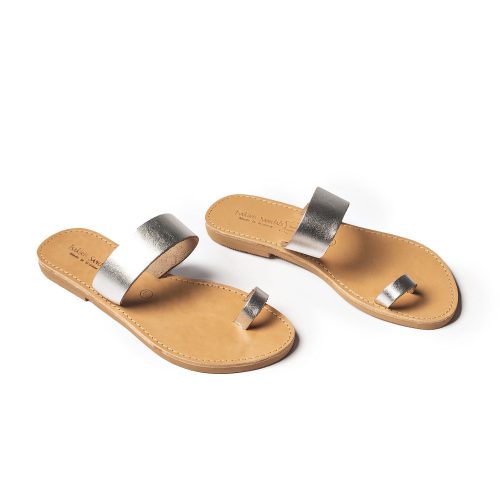 Corfu Sandals Women's leather sandals "Thasos" silver