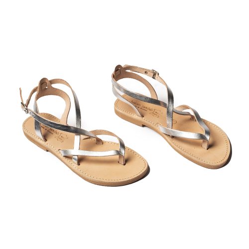 Corfu Sandals γυναικείο χειροποίητο δερμάτινο σανδάλι ''erikousa'' ασημί
