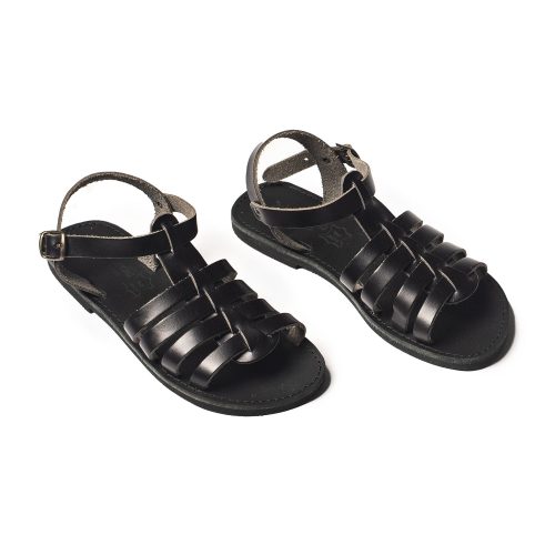 Corfu Sandals Γυναικείο δερμάτινο σανδάλι gladiator ''artemis'' total black