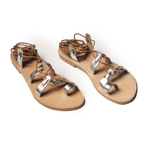 Corfu Sandals γυναικείο δερμάτινο σανδάλι lace up ''aphrodisiac'' ασημί