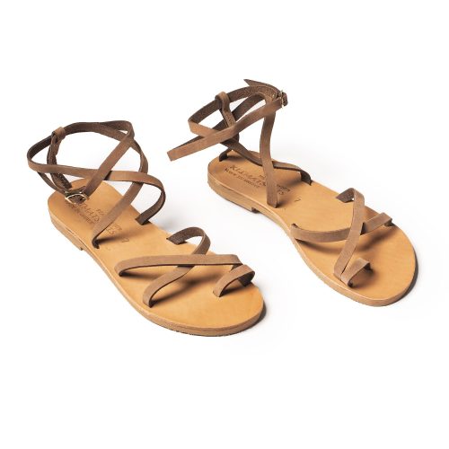 Corfu Sandals Women's leather sandals "Ikaria" brown nubuck