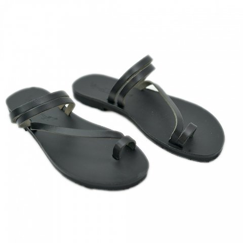 Corfu Sandals γυναικείο δερμάτινο σανδάλι ''Alonnisos'' total black