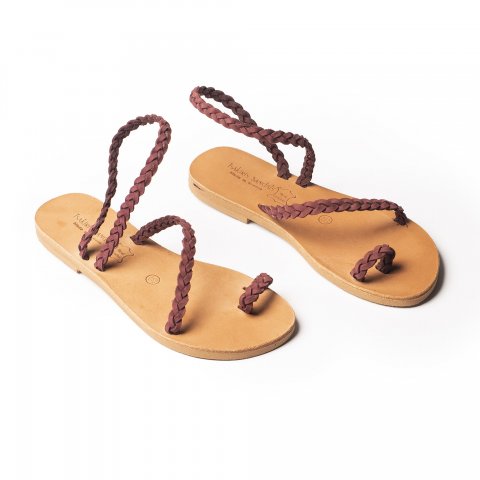 Corfu Sandals γυναικείο δερμάτινο σανδάλι ''naomi braid'' μώβ nubuck