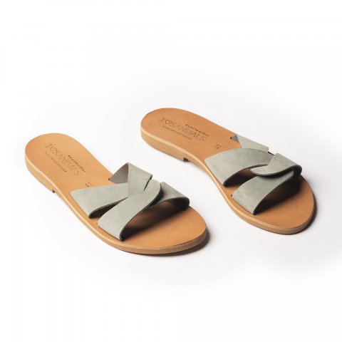 Corfu Sandals γυναικείο flat δερμάτινο σανδάλι ''butterfly'' blue-grey