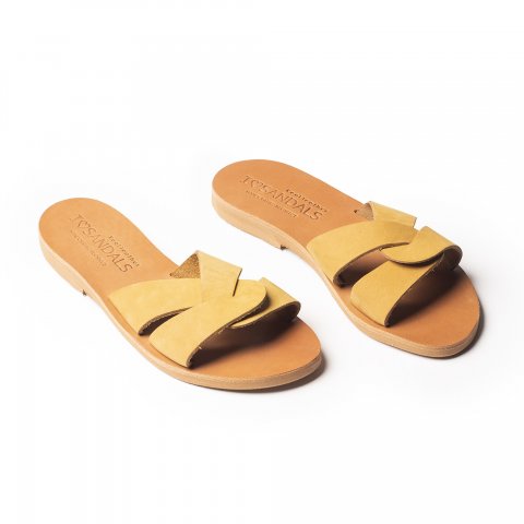 Corfu Sandals Women's flat leather sandals "butterfly" mustard