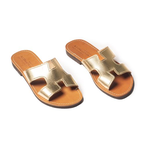 Corfu Sandals Women's leather sandals "Ionian Sea" gold wih seams