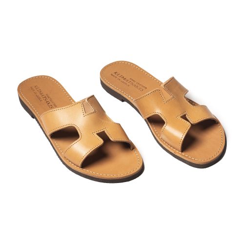 Corfu Sandals γυναικεία δερμάτινα σανδάλια ''Ionian sea'' natural γαζωμένο
