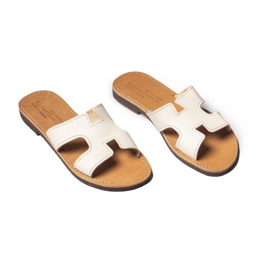 Corfu Sandals γυναικεία δερμάτινα σανδάλια ''Ionian sea''  λευκό με γαζί