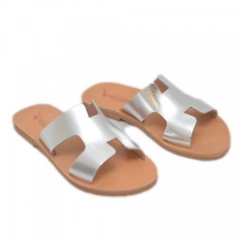 Corfu Sandals γυναικεία δερμάτινα σανδάλια ''Ionian sea'' silver  χωρίς γαζί